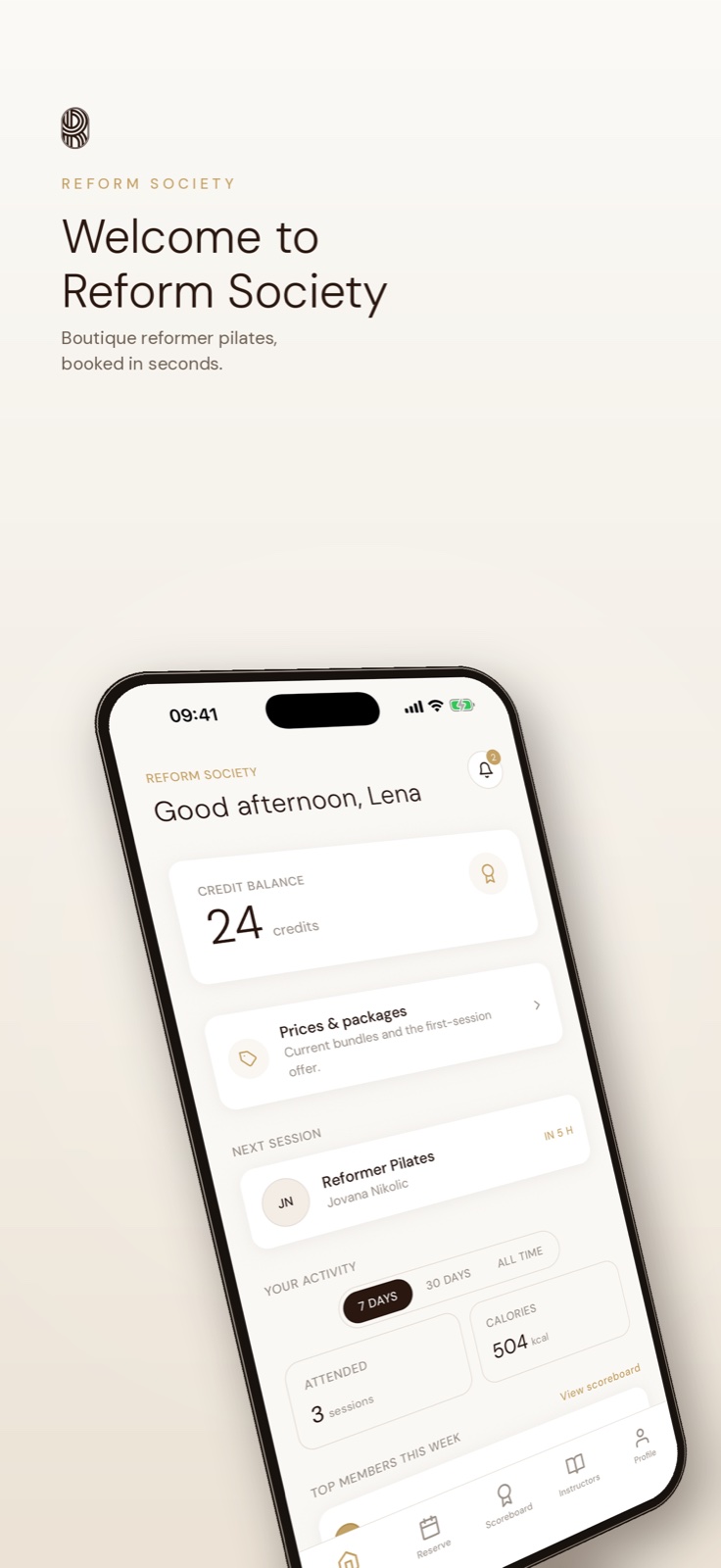 Reform Society app — welcome screen