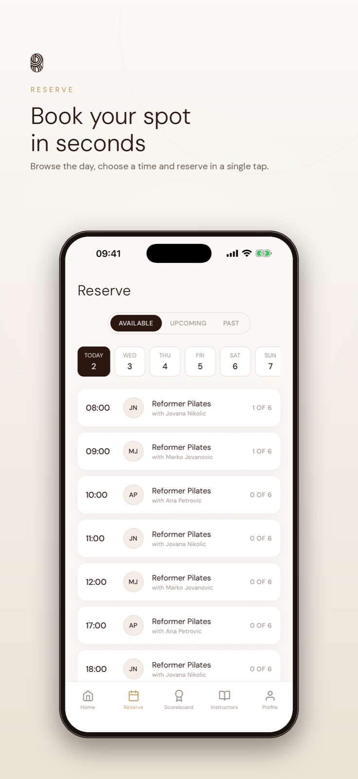 Reform Society app — reserve a class