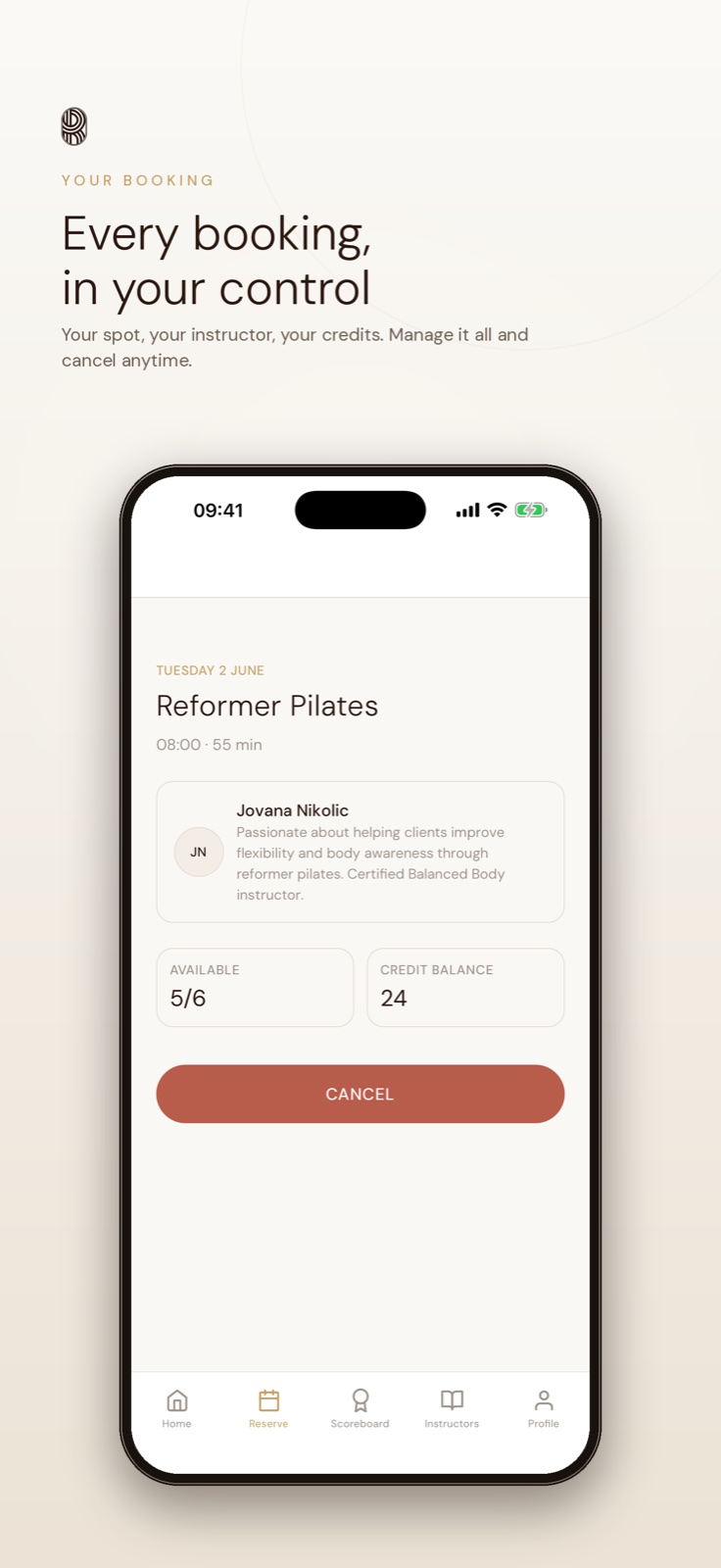 Reform Society app — booking details